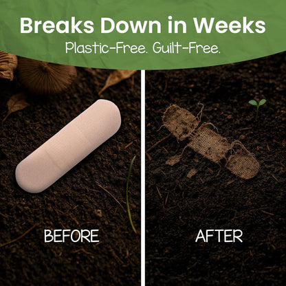 PATCH Natural Eco-Friendly Bamboo Adhesive Sensitive Skin Bandages, Hypoallergenic Bandages for Sensitive Skin, Compostable, Biodegradable, Latex Free and Plastic Free, 20pk