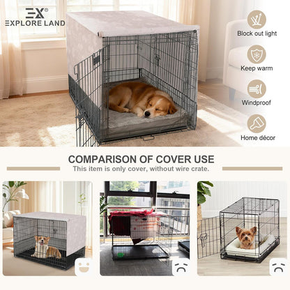 Explore Land Breathable Dog Crate Cover - 4 Sides Mesh Ventilation,Basic Pet Kennel Cover, All Sides Open, Universal Fit for 1 2 3 Doors 48 inches Wire Dog Crate （Dog Print ）