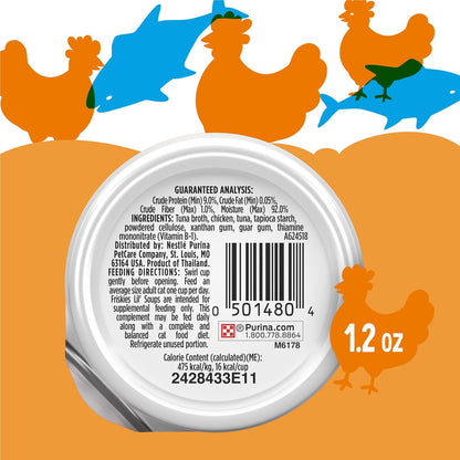 Purina Friskies Natural, Grain Free Wet Cat Food Lickable Cat Treats, Lil' Soups Flaked Chicken - (Pack of 8) 1.2 oz. Tubs