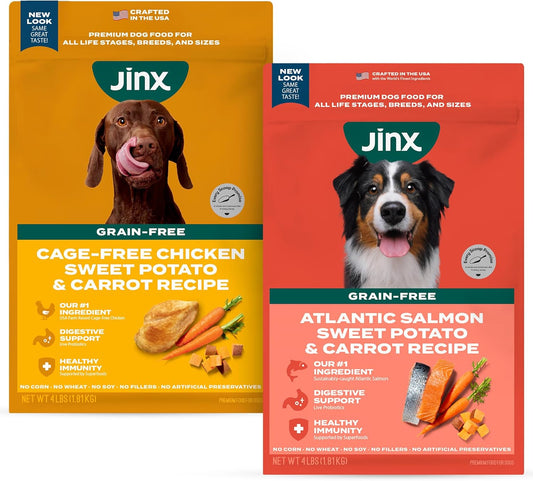 Jinx Premium Grain-Free Dry Dog Food Bundle - Chicken & Salmon - 4lb Each