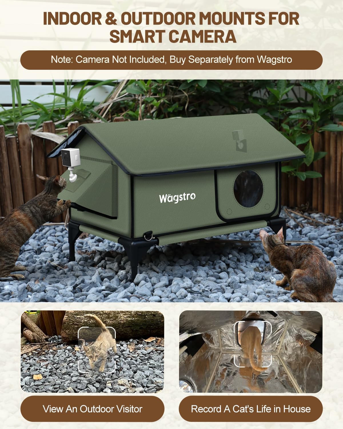 Gable Heated Cat House for Outside Cats in Winter, 100% Waterproof, Escape Door, Elevated, Insulated Outdoor Cat House Shelter with Heater for Feral Cat (Olive Green, 16"x16"x19")