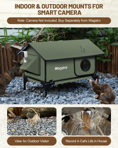 Gable Heated Cat House for Outside Cats in Winter, 100% Waterproof, Escape Door, Elevated, Insulated Outdoor Cat House Shelter with Heater for Feral Cat (Olive Green, 16"x16"x19")