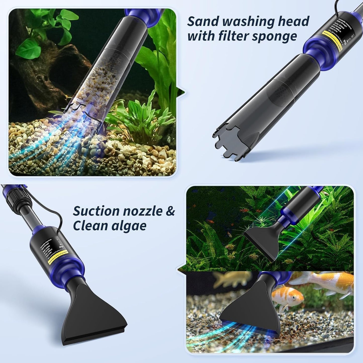 Fish Tank Cleaner, Aquarium Gravel Cleaner, 530GPH/32W Electric Fish Tank Cleaning Tools, Adjustable Water Flow Aquarium Gravel Cleaner, Turtle Tank Gravel Cleaner Vacuum for Wash Sand, Water Changing