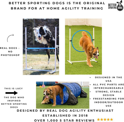 Better Sporting Dogs Agility Course Backyard Set - 7pc Indoor and Outdoor Agility Training Equipment for Dogs - 3 Jumps - 2 Tunnels with Sandbags - Weave Poles for Dog Obstacle Training