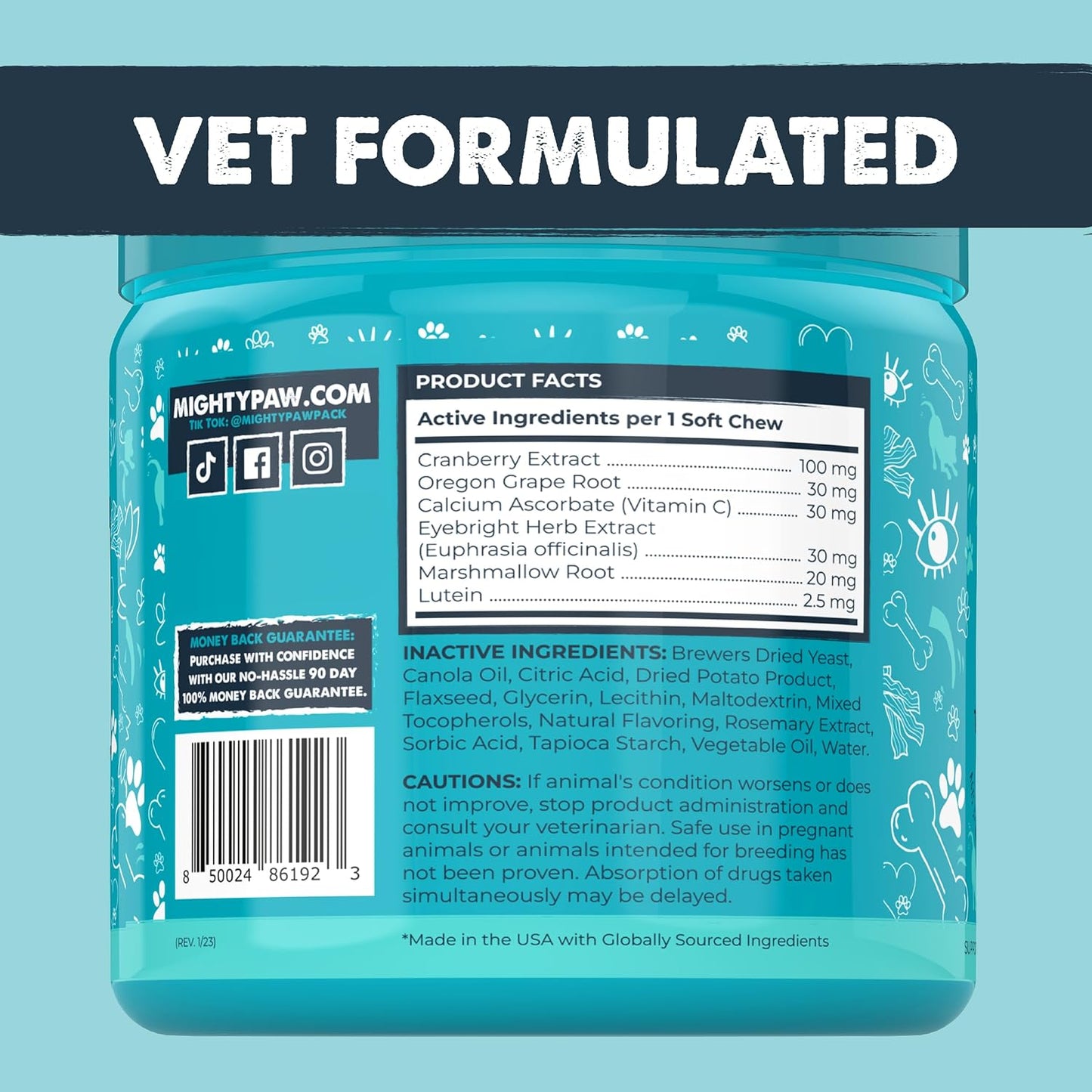 Mighty Paw Waggables Eyes (Made in USA) | Tear Stain Chews for Dogs. Vision and Tear Stain Support Supplements for Dogs. Lutein Supplement. Lubricates Eyes, Immune Support (120 Ct)