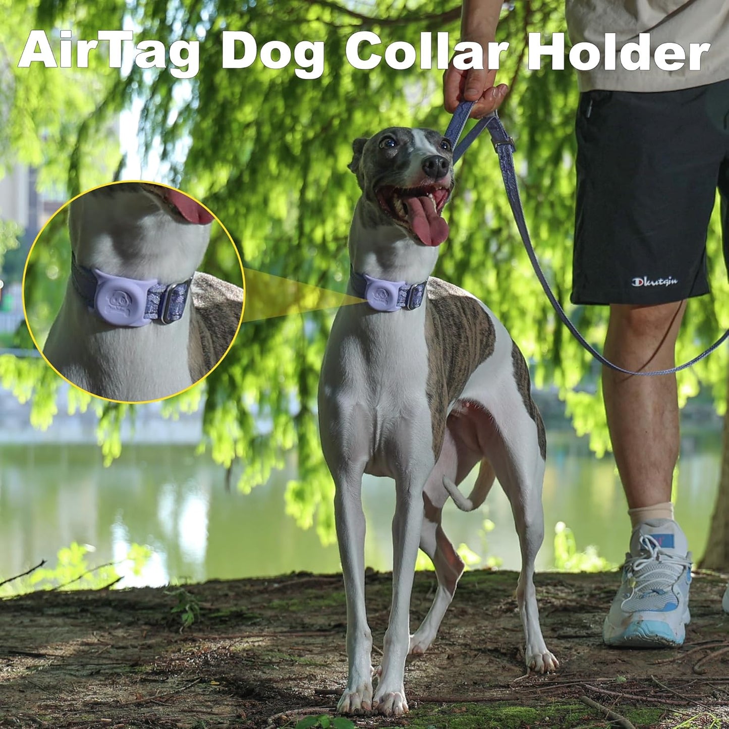 AirTag Dog Collar, Reflective Nylon, Metal Buckle, IP68, Dog Collar with AirTag Holder, Heavy Duty Dog Collars for Large Medium Small Dogs (Lavender Purple, S：Width 3/4",Neck 9.8"-15.4")