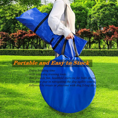 Agility Training Set for Dogs - Affordable Training Kit Dog Jump Training Obstacle Course Starter Kit Pet Outdoor Games with Tunnel, Dog Flying Disc, Weave Poles, Jump Ring, Carrying Bag