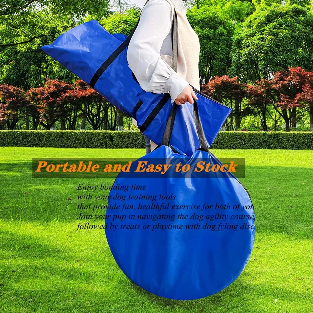Agility Training Set for Dogs - Affordable Training Kit Dog Jump Training Obstacle Course Starter Kit Pet Outdoor Games with Tunnel, Dog Flying Disc, Weave Poles, Jump Ring, Carrying Bag