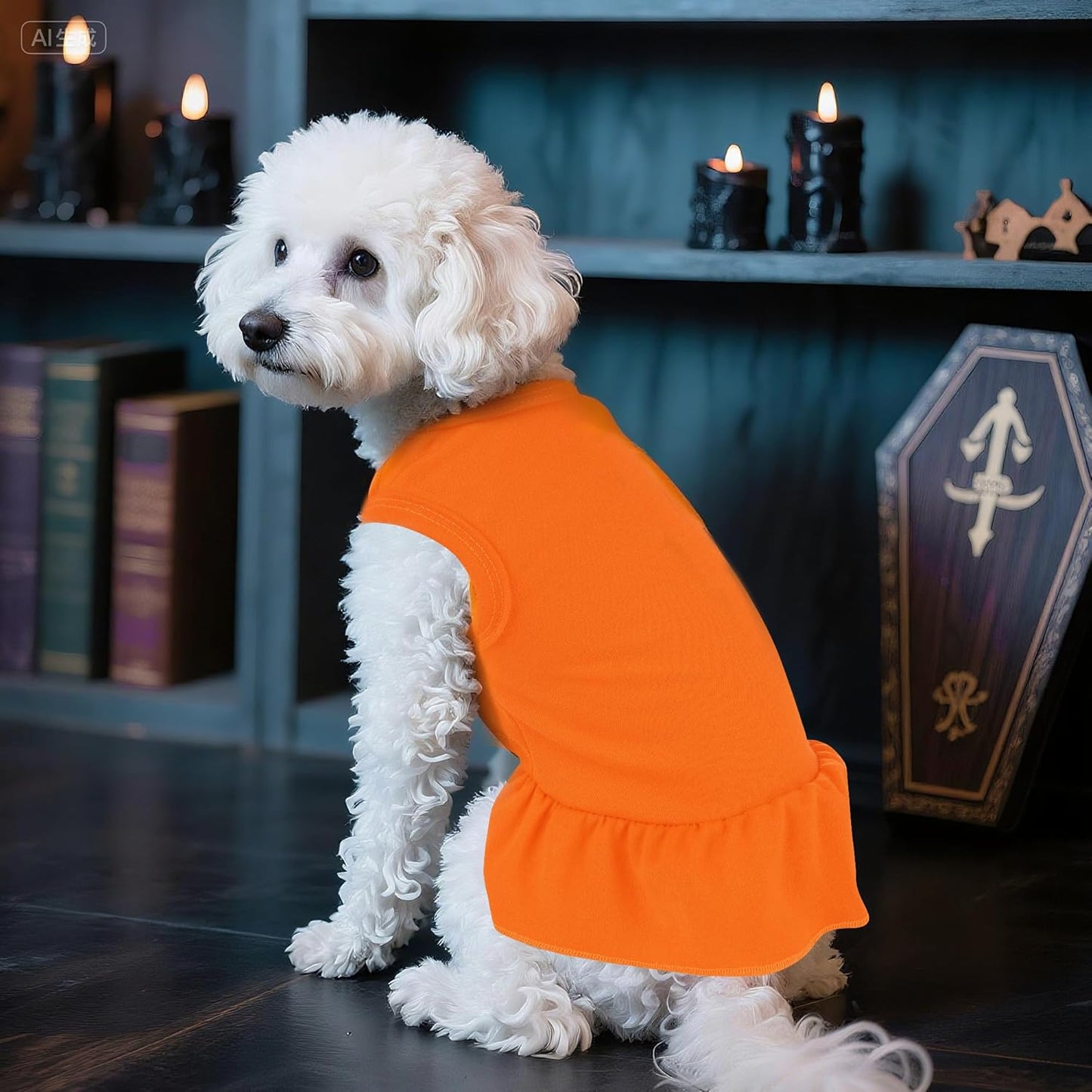 Dog Dresses Cat Skirt Solid Color Dog Clothes Summer Sleeveless Puppy Girl Clothes for Small Pet Dogs Cats (Orange, Medium)