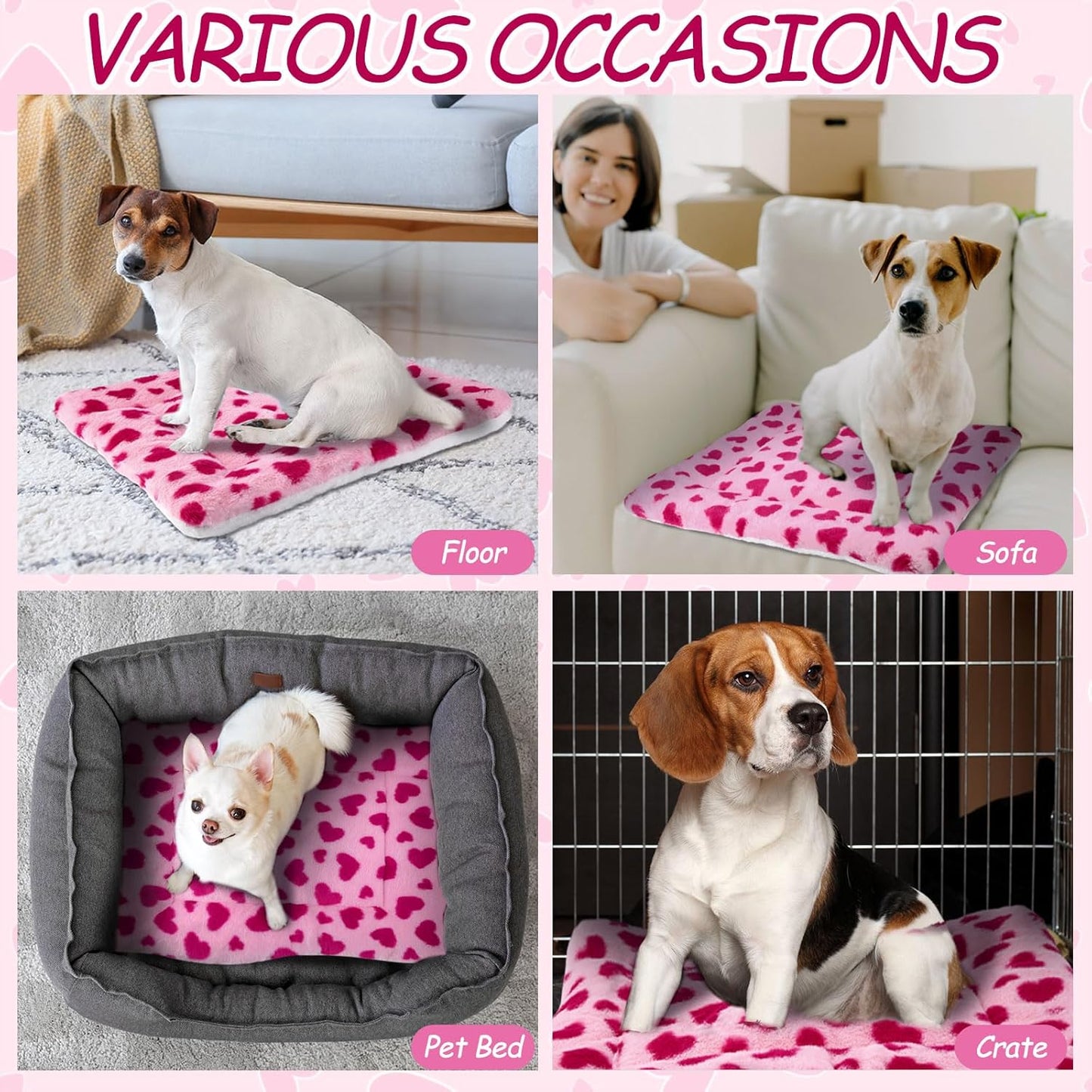 VitalCozy 2 Pack Self Warming Cat Mat Self Heating Pad Bed Reversible Machine Washable Reflects Body Heat Warm Thermal Pet Pad Crate Blanket for Feral and Indoor Cat(Pink, Red,22'' X 18'',Heart)