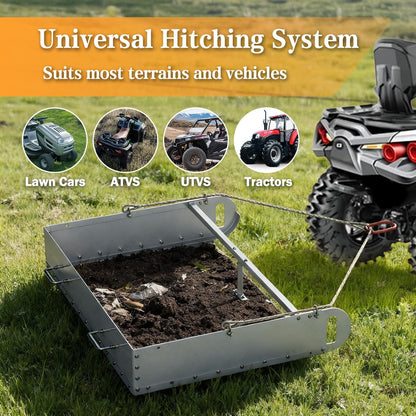 Pasture Manure Scoop, Tow Behind Manure Scoop for Horses Paddocks, Picks Up for Small Manure from Horse, Instead of a Manure Fork ATV Rake, Silver