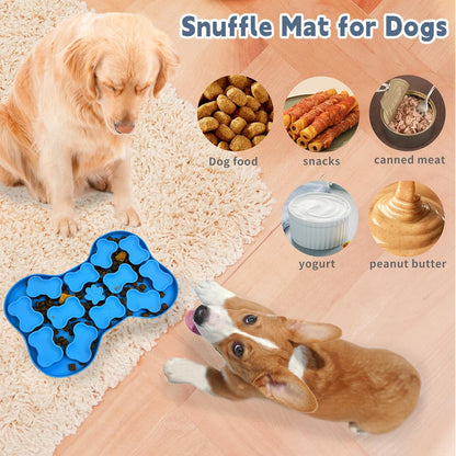 Fhiny Silicone Snuffle Mat for Dogs, Dog Puzzle Feeder Lick Mat with Suction Cups Puppy Slow Feeder Bowl for Dry and Wet Food Interactive Smell Training Encourages Natural Foraging Skill(Blue)