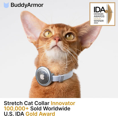 Safety Cat Collar Pro Airtag Holder Set, US IDA Gold Award Cat Collar with Snap, Non Breakaway Elastic Release Cat Airtag Collar Airtag Case for Small Medium Large Cats (Glacier Silver, S)