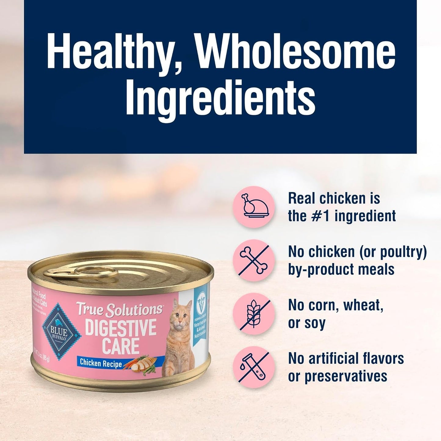 Blue Buffalo True Solutions Digestive Care Wet Cat Food for Adult Cats, Made with Natural Ingredients, Chicken, 3-oz. Cans (24 Count)