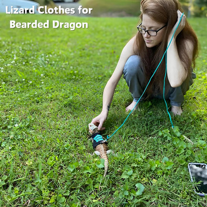 Bearded Dragon Harness and Leash Set - Adjustable Lizard Traction Rope Outdoor Walking Training Leash Reptile Emotional Support Animal Costume Accessories for Bearded Dragon Lizard Small Pets (Blue)