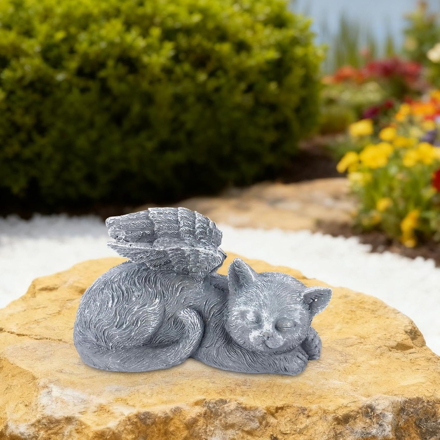 Small Angel Cat Memorial Stones Statue 4.7x1.5x2.4in, Peaceful Sleeping Cat Angel Statue for Garden, Pet Grave Markers, Loss of Pet Sympathy Gift (Gray)