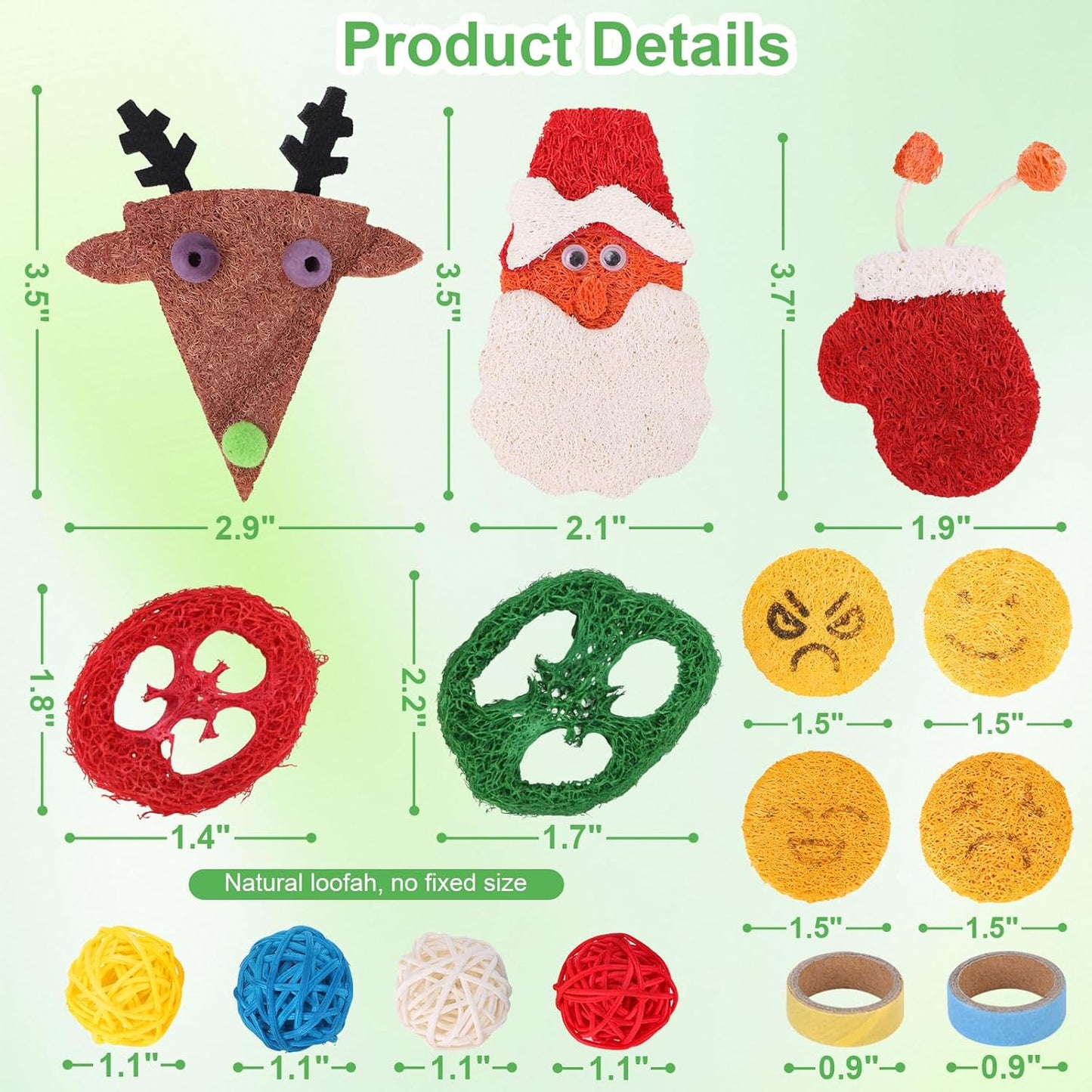 Christmas Bunny Chew Toy, 15 Pcs Natural Loofah Chew Toys for Guinea Pig Kitten Rabbit Hamster Chinchillas Gerbil Budgie,Chew Toys for Teeth & Cage Deco