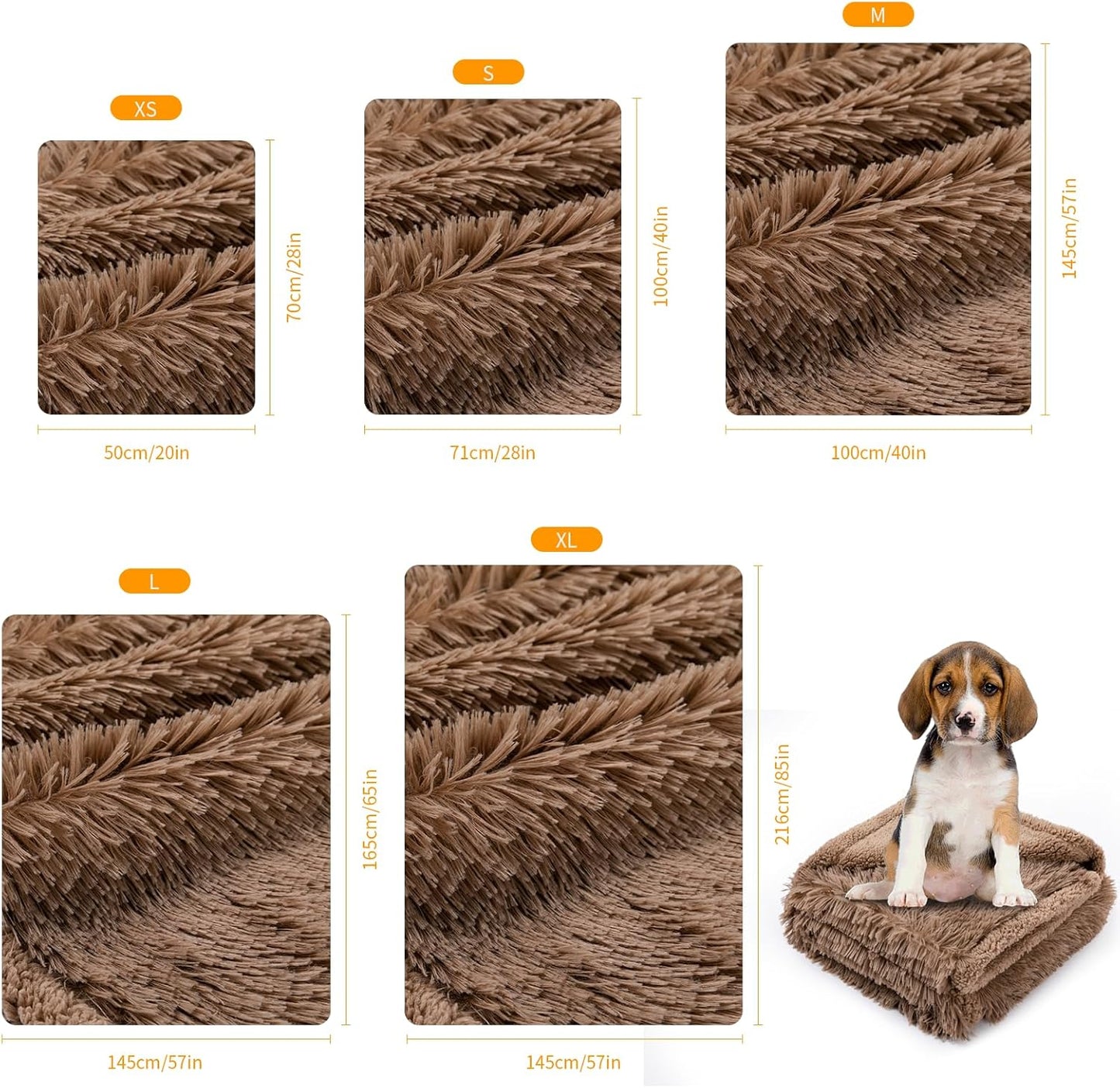 Winter Brown Waterproof Calming Pet Blankets for Dogs Waterproof Long Faux Fur Fluffy Blanket for Doggie Cats Sherpa Fleece Warm Couch Sofa Beds Covers(Brown,L-65x57in)