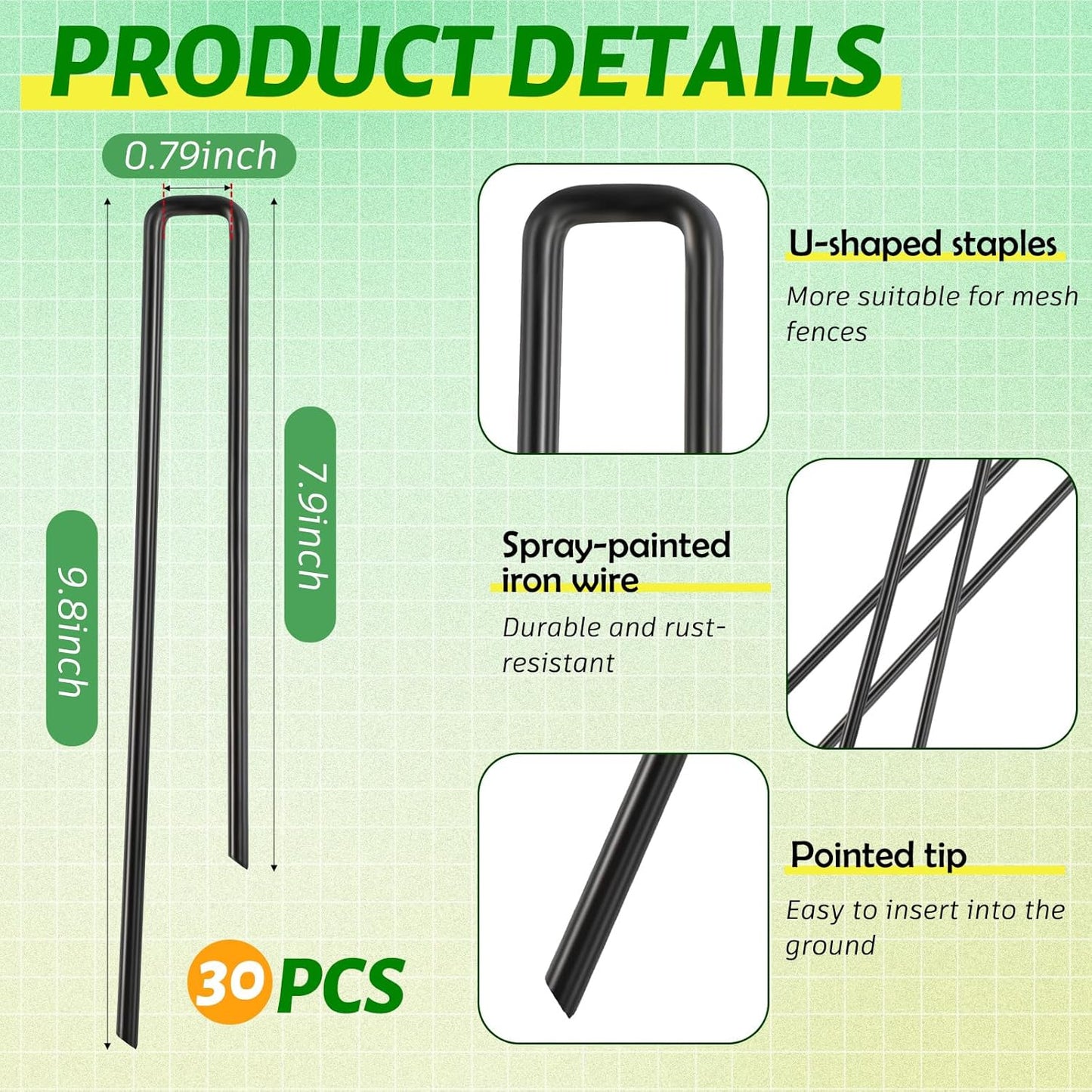 30 Pack Dog Exercise Pens Pets Replacement Animal Barrier Fence Stakes for Dogs Digging Metal Exercise Pen Ground Stakes for Pens for Pets Crate, Black 9.8 x 7.9 Inch