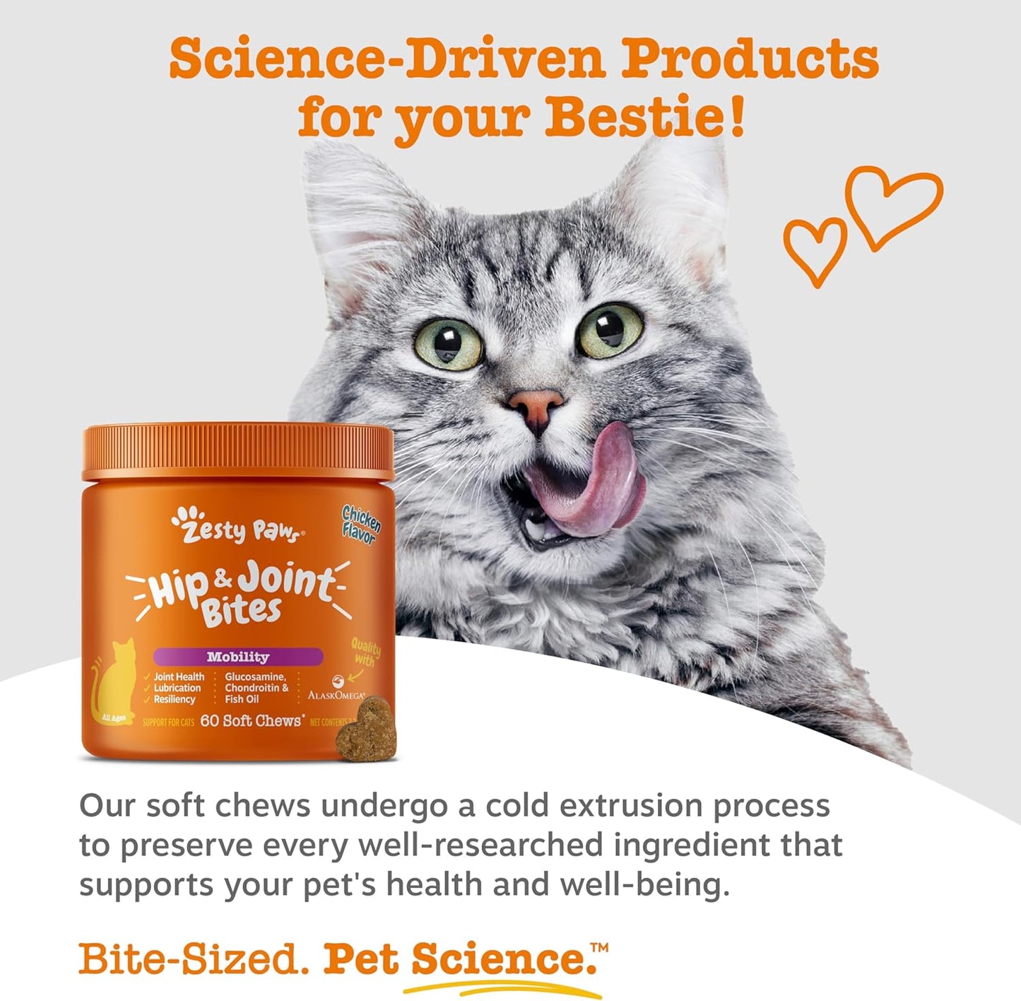 Zesty Paws Hip & Joint Bites for Cats - Glucosamine for Cats - with Chondroitin, Turmeric - Cat Joint Supplement for Hip & Joints - AlaskOmega Fish Oil with Omega-3 Fatty Acids - 60 Count