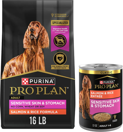 Purina Pro Plan Sensitive Skin and Stomach Salmon and Rice Formula Adult Dry Dog Food Bundle Sensitive Skin and Stomach Salmon and Rice Entree Adult Wet Dog Food