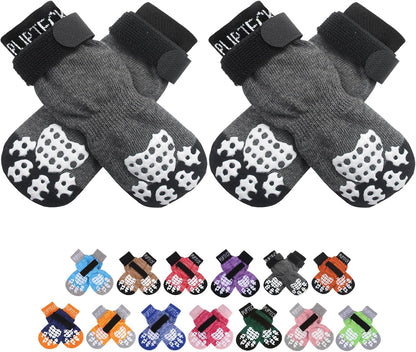 PUPTECK Anti-Slip Dog Socks with Double Sides Grips for Small Medium Large Dogs Hardwood Floors Prevents Licking, Dog Shoes for Hot Pavement Traction Control Paw Protector for Senior Dogs, Grey L