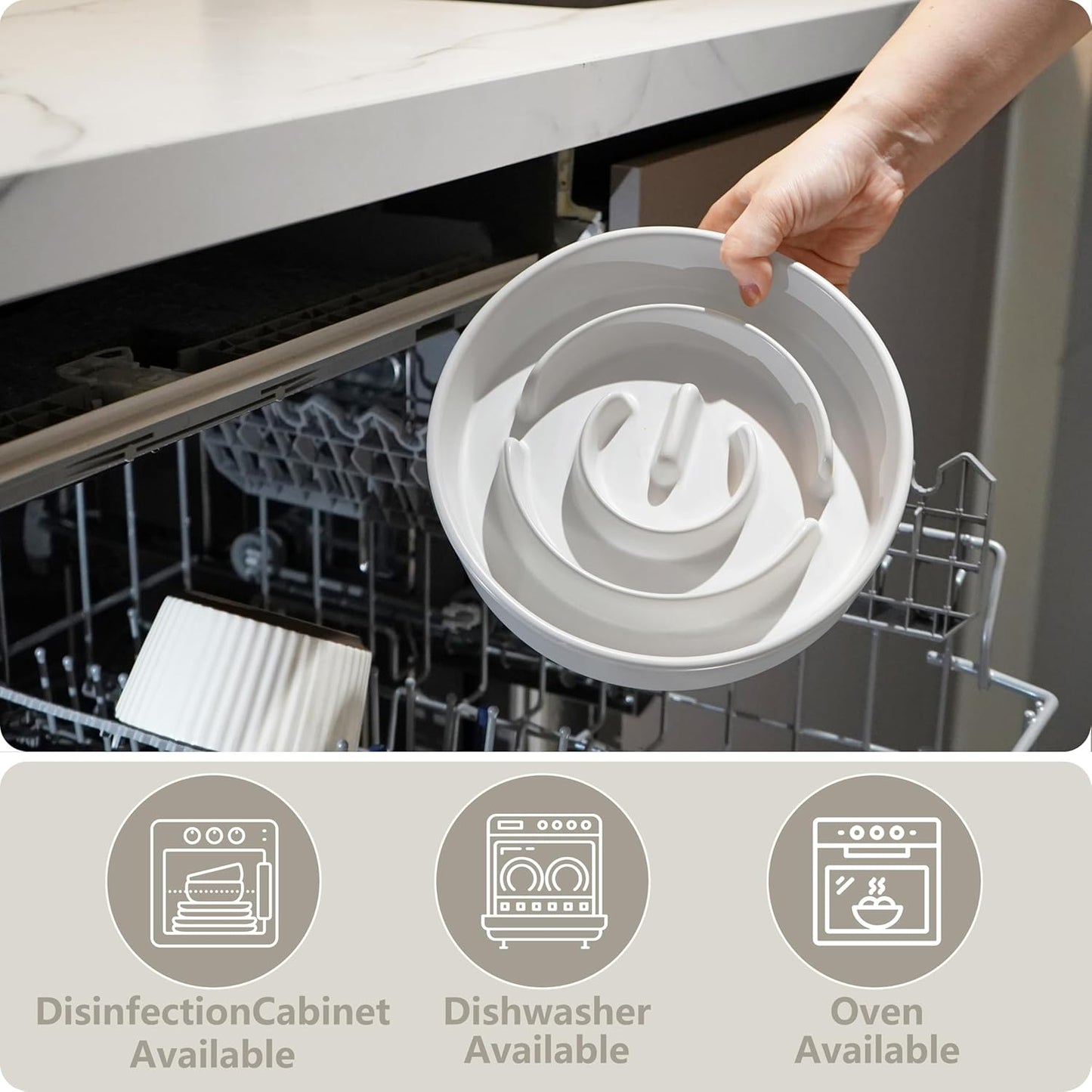 Ceramic Slow Feeder and Water Bowl Set for Medium and Large Dogs, 8.0inch Ceramic Dog Bowls Elevated with Wooden Stand, 2.0 Cups Dog Slow Feeder(30oz) and 70oz Water Bowl Set, White