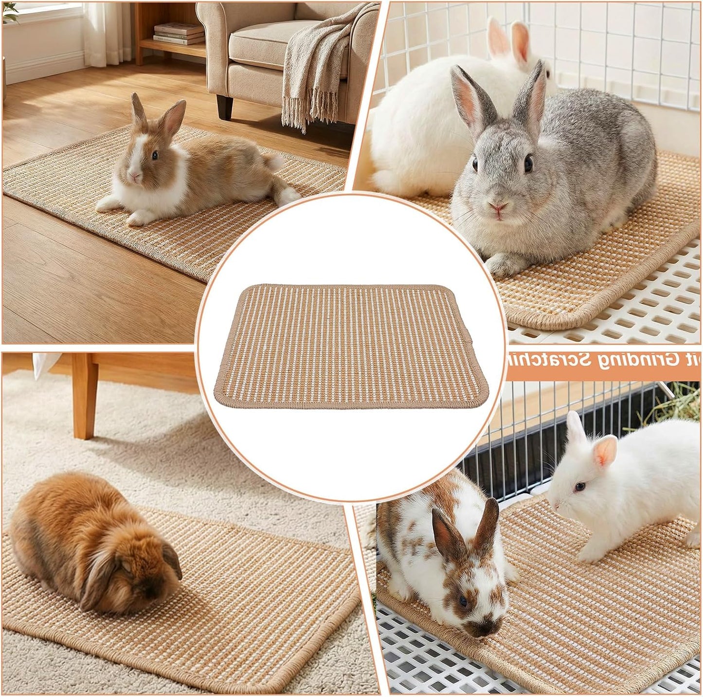 1PCS Rabbit Scratching Pad, 15.75x11.81 Inch Natural Sisal Bunny Scratch Pad, Rabbit Mat Claws and Teeth Care for Pet Small Animal Cage Chewing Bedding Biting Sleeping Nesting Toys (Brown)