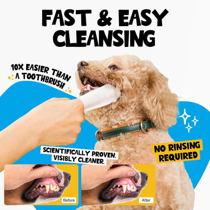 Dog Teeth Cleaning Wipes 60 Packs - Dental Wipes to Reduce Plaque & Tartar for Dogs & Cats - Mint Pet Dental Wipes for Oral Freshness - Dog Tooth Brushing Kit Dental Wipes