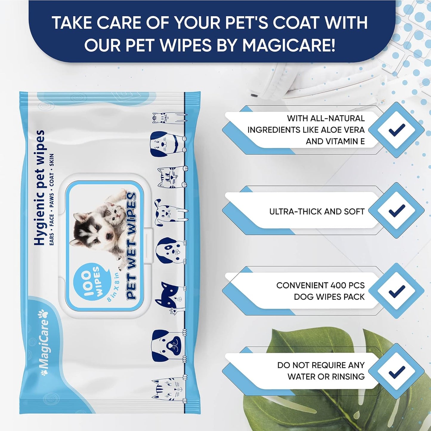 MAGICARE Pet Wipes (400 ct) + Alcohol Wipes (4×80 ct) Combo Pack