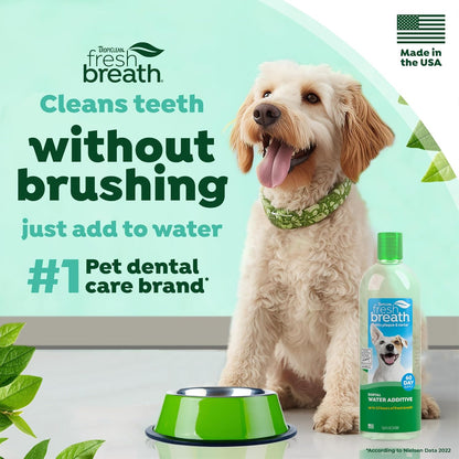 TropiClean Fresh Breath Water Additive for Dogs, Dog Breath Freshener and Teeth Cleaning Solution, No Toothpaste or Toothbrush Required, 33.8oz.