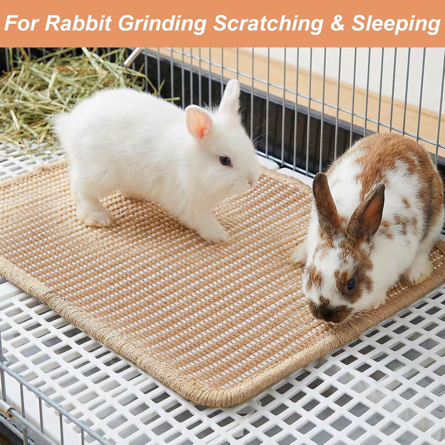 1PCS Rabbit Scratching Pad, 15.75x11.81 Inch Natural Sisal Bunny Scratch Pad, Rabbit Mat Claws and Teeth Care for Pet Small Animal Cage Chewing Bedding Biting Sleeping Nesting Toys (Brown)
