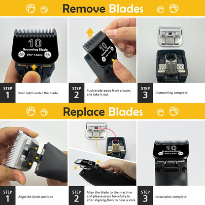 10# Dog Grooming Clipper Replacement Blades, Detachable Blade Compatible with Andis/wahl/Oster Pet Clippers,10 Blade 1/16-inch, Made of Ceramic & Stainless Steel Blade, Black