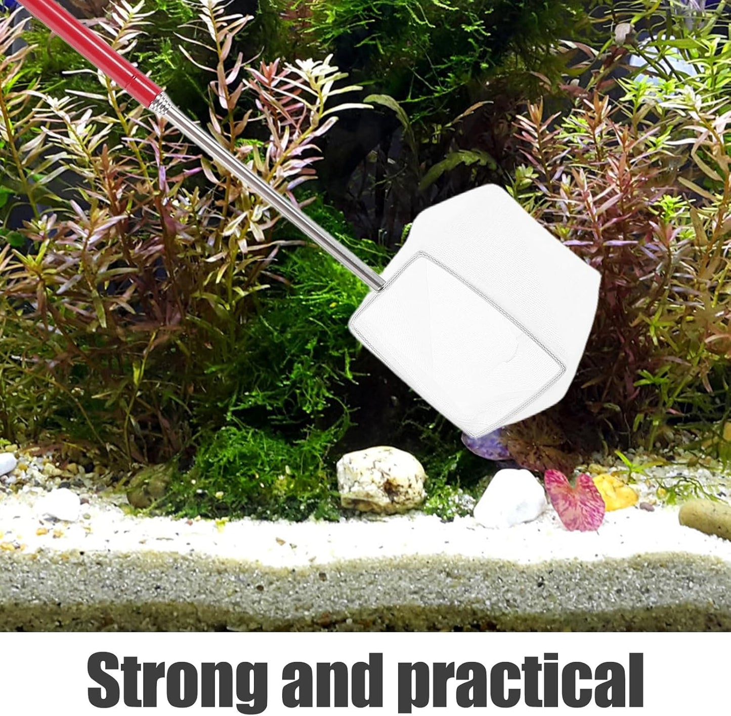 Aquarium Shrimp Net with Telescopic Handle, Small Leak-Proof Fish Tank Net, Red Extended Square Mesh for Aquarium Cleaning and Shrimp Breeding