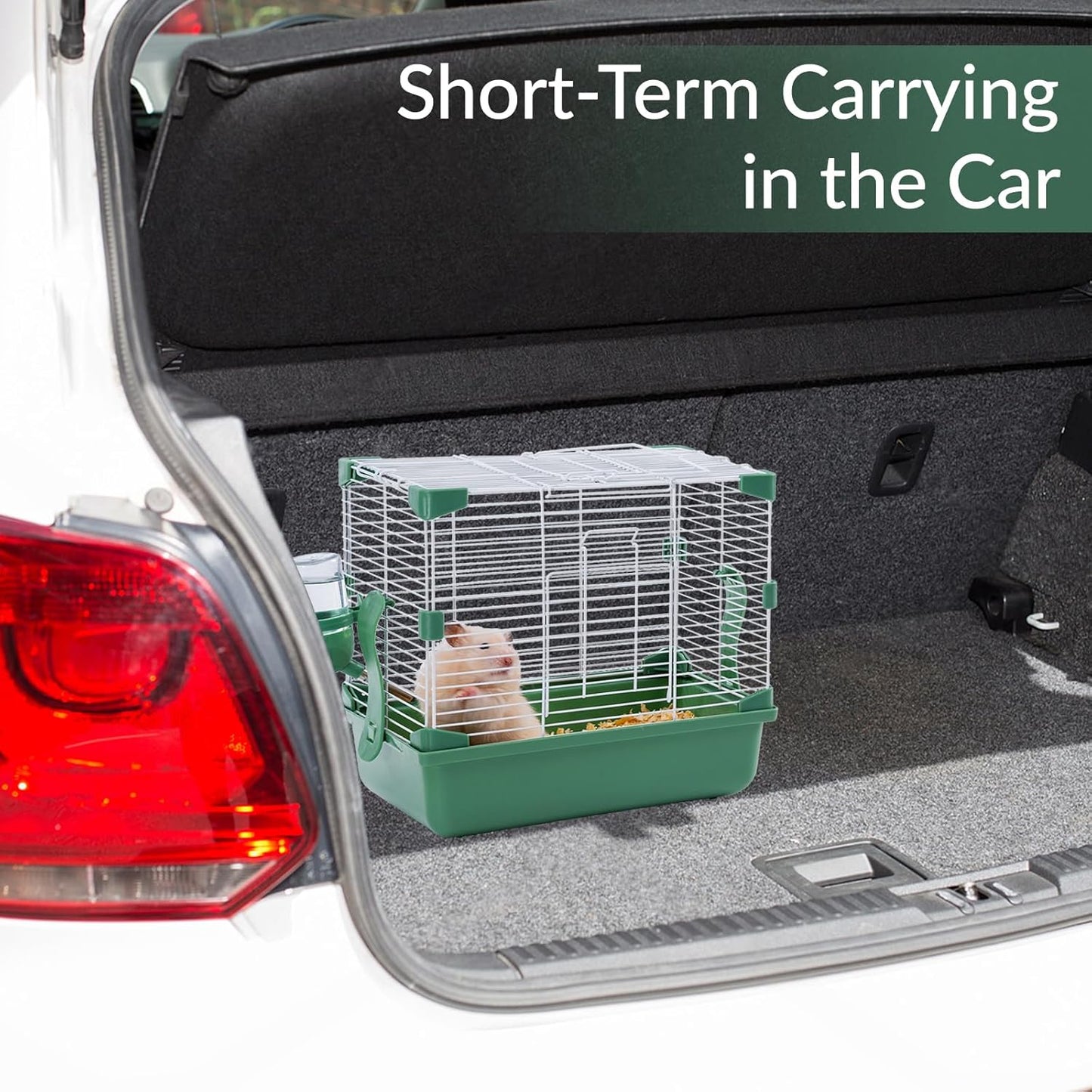 11" Travel Hamster Carrier, Small Animal Cage, Portable Outing Carrier, Temporary Cage, Short Trip, Picnic, with Food Bowl, Water Bottle, Dwarf Syrian Hamster, Gerbil, Green