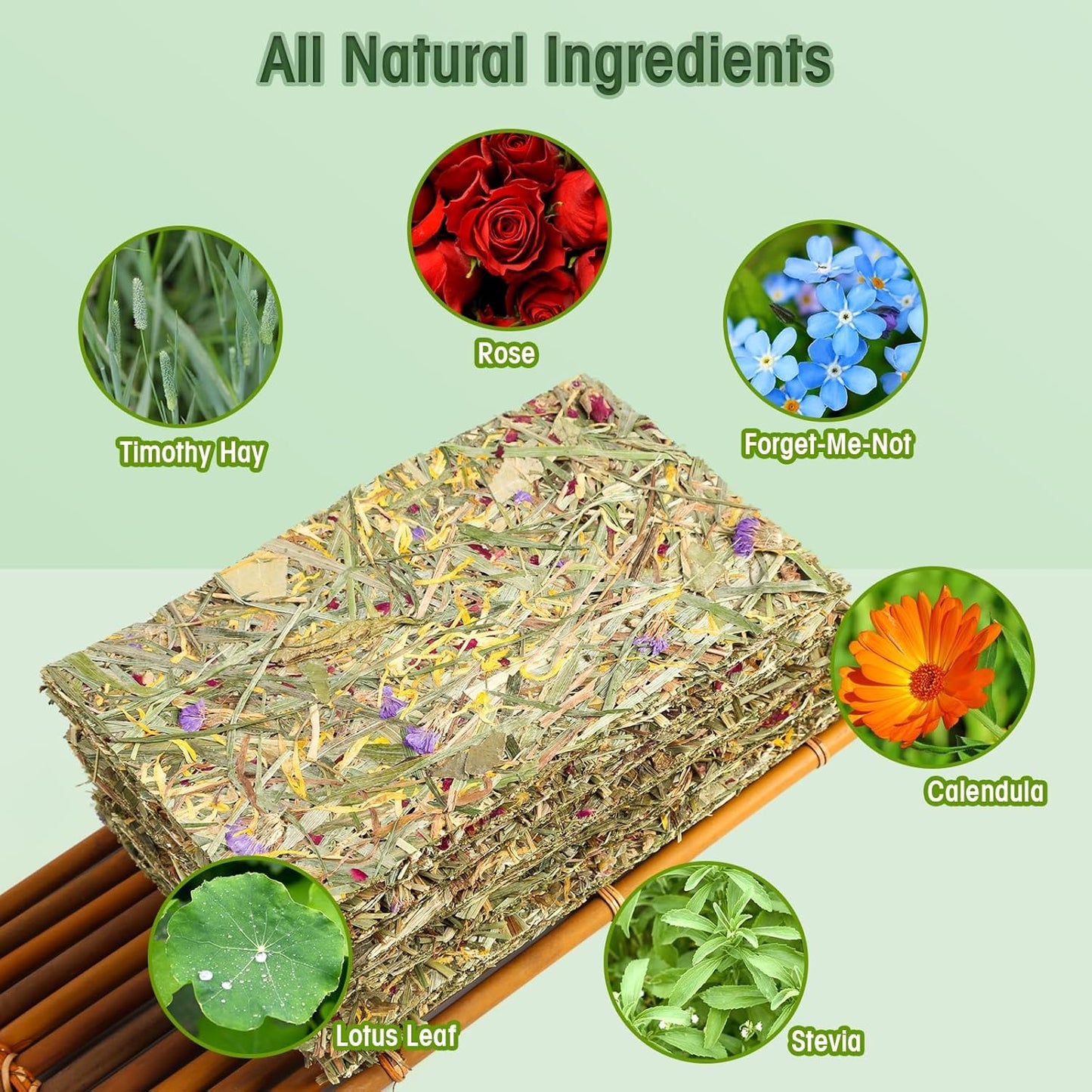 Abizoo Rabbit & Guinea Pig Treats 8 Pack Timothy Hay Bunny Chew Toys with Herbal Flowers Timothy Hay Forage Mix for Rabbits Guinea Pig Chinchillas Hamster Gerbils Rats Small Animals Teeth Care(Large)