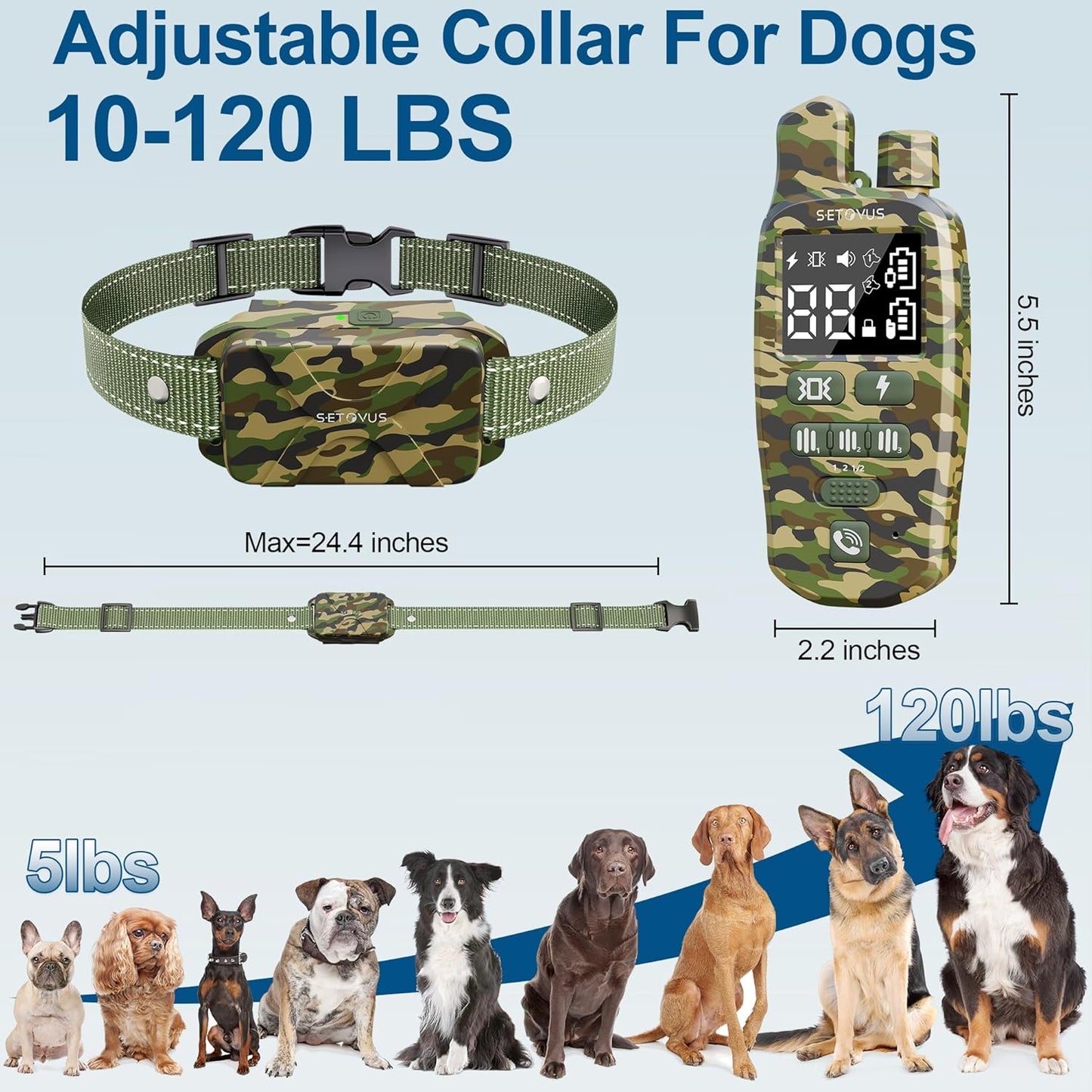 Shock Collar for Dogs, 2 Dogs Training Collar, 4500 FT Waterproof Bark Collar, Rechargeable Electric Collar with Recording & Calling & Vibration & Shock for All Breeds (Camo)
