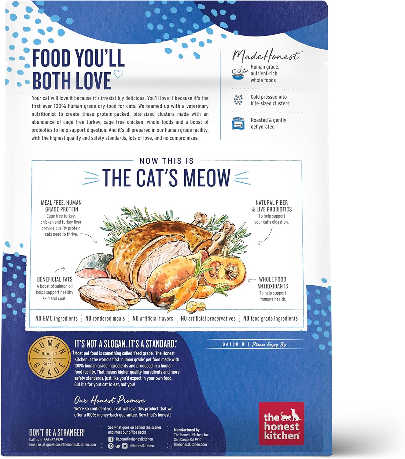 The Honest Kitchen Human Grade Whole Food Clusters Grain Free Turkey & Chicken Dry Cat Food, 1 lb Trial Pouch