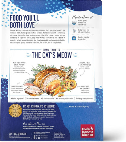 The Honest Kitchen Human Grade Whole Food Clusters Grain Free Turkey & Chicken Dry Cat Food, 1 lb Trial Pouch