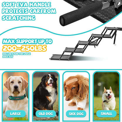 Dog Stairs for Car - Foldable Dog Ramps for Dogs with Non Slip Surface, Portable Pet Stairs for Cars and SUV, Truck, Sofas, Bed Support Up to 200 lbs (5 Steps)