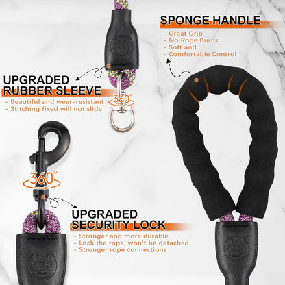 Double Dog Leash for Two Dogs - Detachable 360° Swivel, No Tangle Leash with Reflective Strips for Walking and Training Small Medium and Large Dogs, S/8-45ibs, Purple