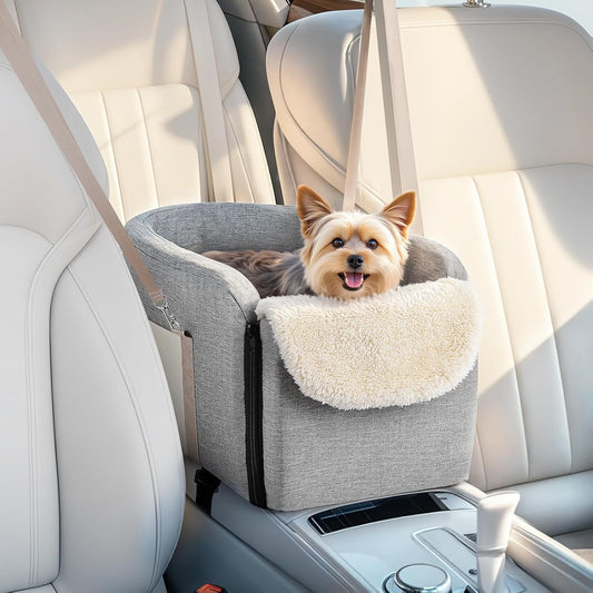 Dog Car Seat for Big Console, Non-Slip Center Console Dog Car Seat for Pickup and Trucks, Large Space Pet Bed for Puppies, Small Dogs, Cats Under 15 LBS, Grey