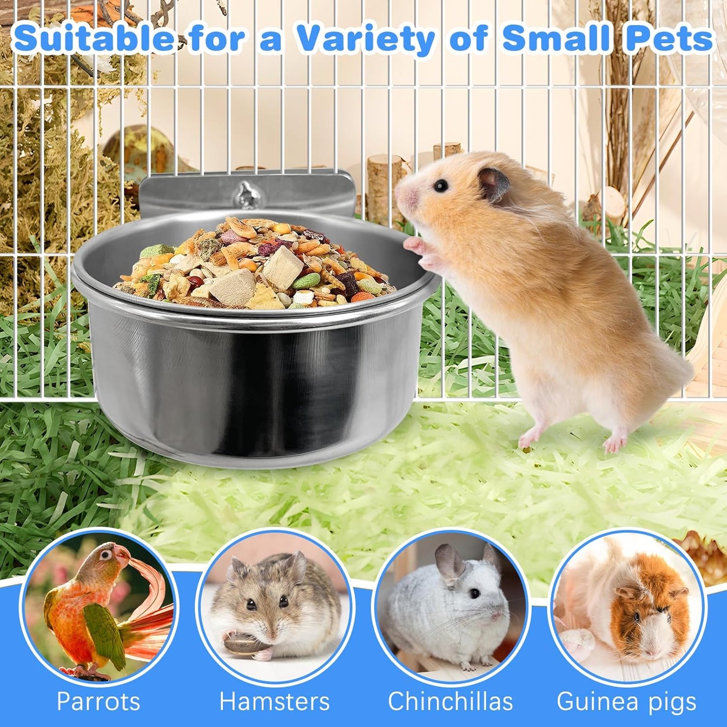 Tfwadmx Bird Feeding Dish Cups Parrot Food Bowl Clamp Holder Coop Cup, 2PCS Bird Cage Water Bowl for Parakeet African Greys Conure Cockatiels Lovebird Budgie Chinchilla