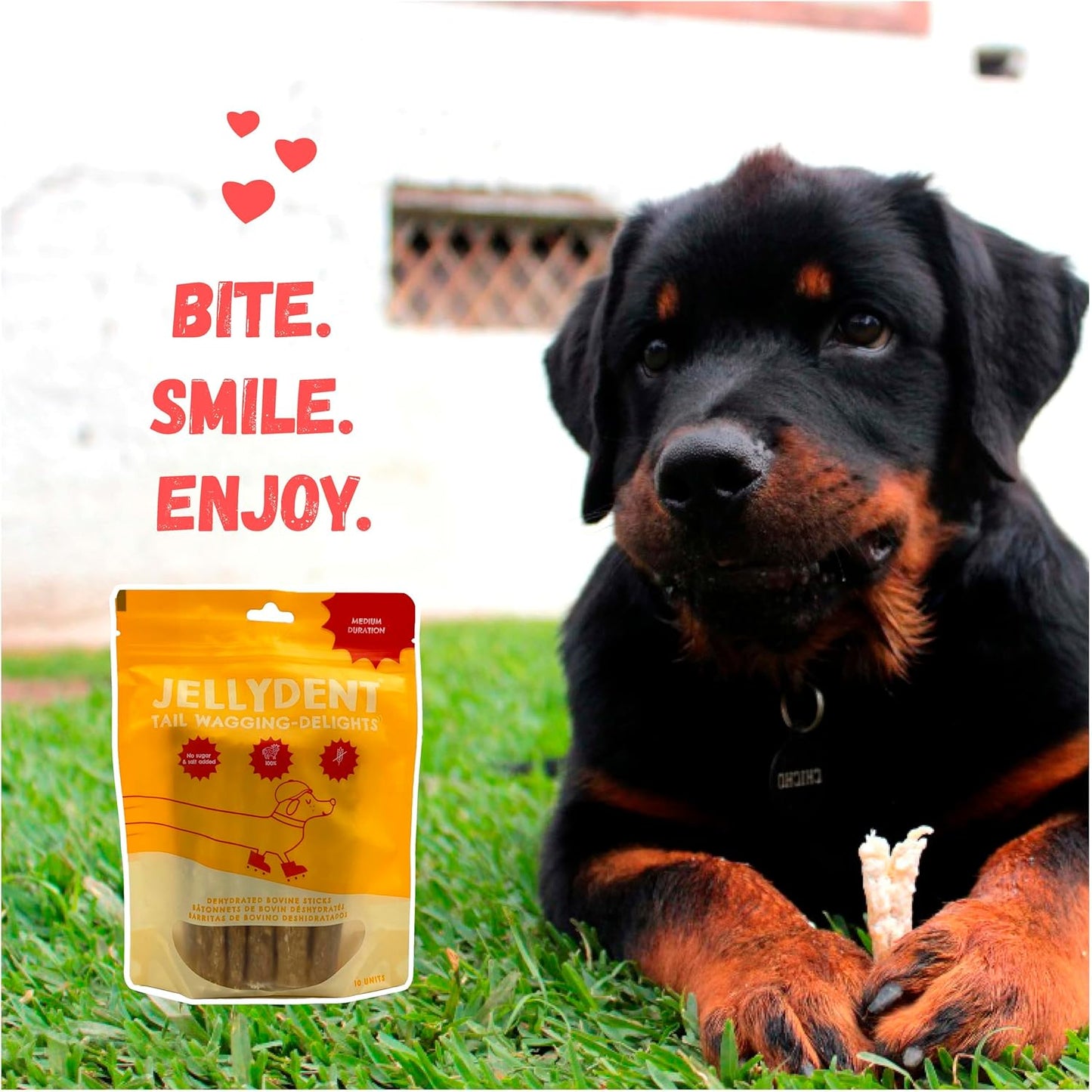 Jellydent Tail Wagging Delights – 4.5” Bovine Chew Sticks, High Protein, Single Ingredient Dog Treat, Collagen Sticks for Dogs, Highly Digestible, 5.15 oz, 10 Count