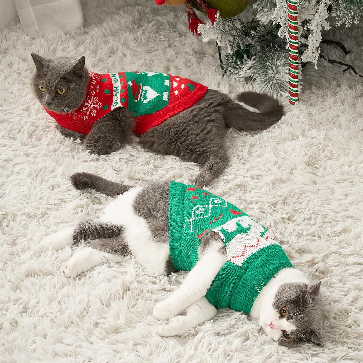 Stretchy Cat Christmas Sweater - 2 Packs Christmas Sweaters for Cats | Snug Winter-Ready Knit for Boy/Girl Cats & Kittens(Scarlet, Small)