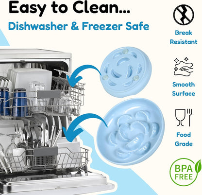 Slow Feeder Cat Bowl with Stand - Unbreakable Elevated Slow Feeder Bowl for Cats - Melamine Puzzle Raised Cat Food Bowl - Whisker Friendly & Wet & Dry Food- Dishwasher Safe & Non Slip (Blue