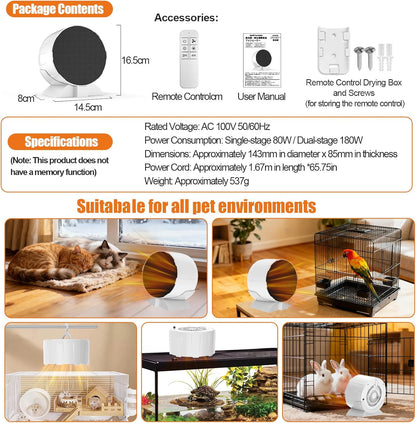 200W Reptile Heat Mats Space Heater, Adjustable Temperature Reptile Heating Heaters, Non-Light Heating Solution with Expanded Heating Range for Hermit Crabs/Leopard Geckos/Turtles/Snakes/Frog/Iguana