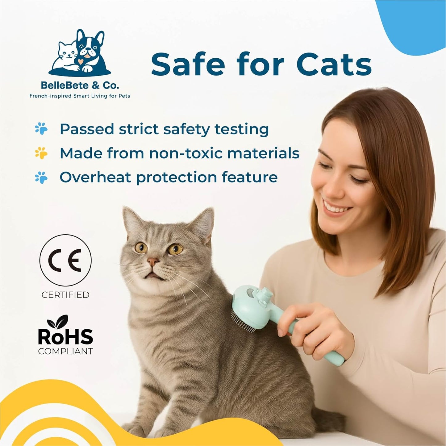 BelleBête & Co. Pet Steam Brush for Dog and Cat, Pet Hair Removal Grooming and Shedding Tool with One-Click Easy Self-Cleaning, USB Charging, No-Rinse Conditioning, Combs for Animals | Purple