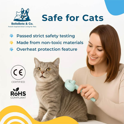 BelleBête & Co. Pet Steam Brush for Dog and Cat, Pet Hair Removal Grooming and Shedding Tool with One-Click Easy Self-Cleaning, USB Charging, No-Rinse Conditioning, Combs for Animals | Purple