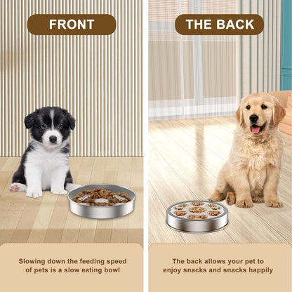 2 Pack Stainless Steel Slow Feed Dog Bowl, Dog Food Bowl Slow Feeder with Double-Sided Design and Nonslip Bottom, 2 Cups Metal Pet Food Bowl for Slows Down Eating for Medium Dogs, Dishwasher Safe